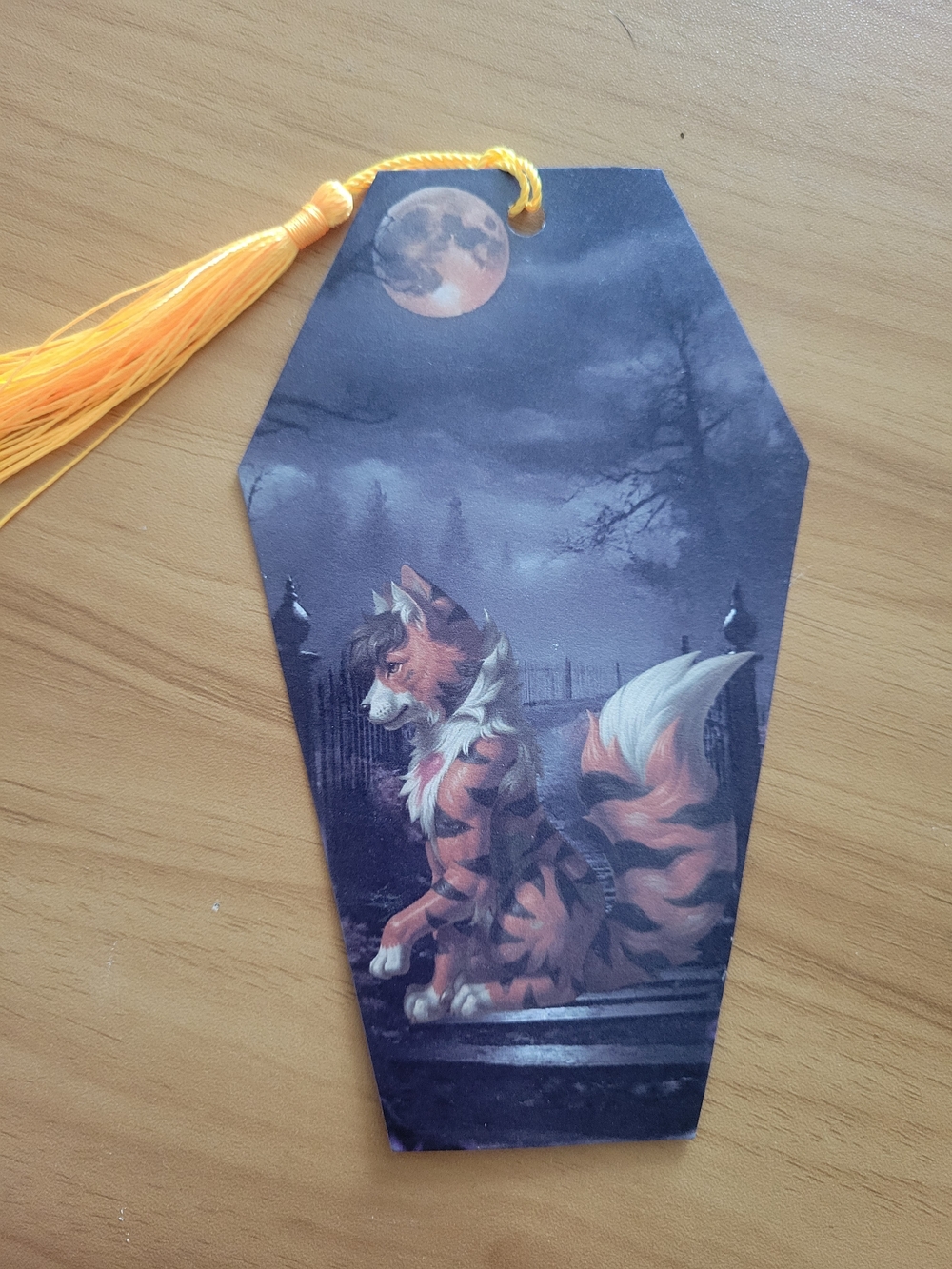 🖤NEW🖤 Coffin-Shaped Tiger  Bookmark with Moon Tassel - Orange, White, Black
